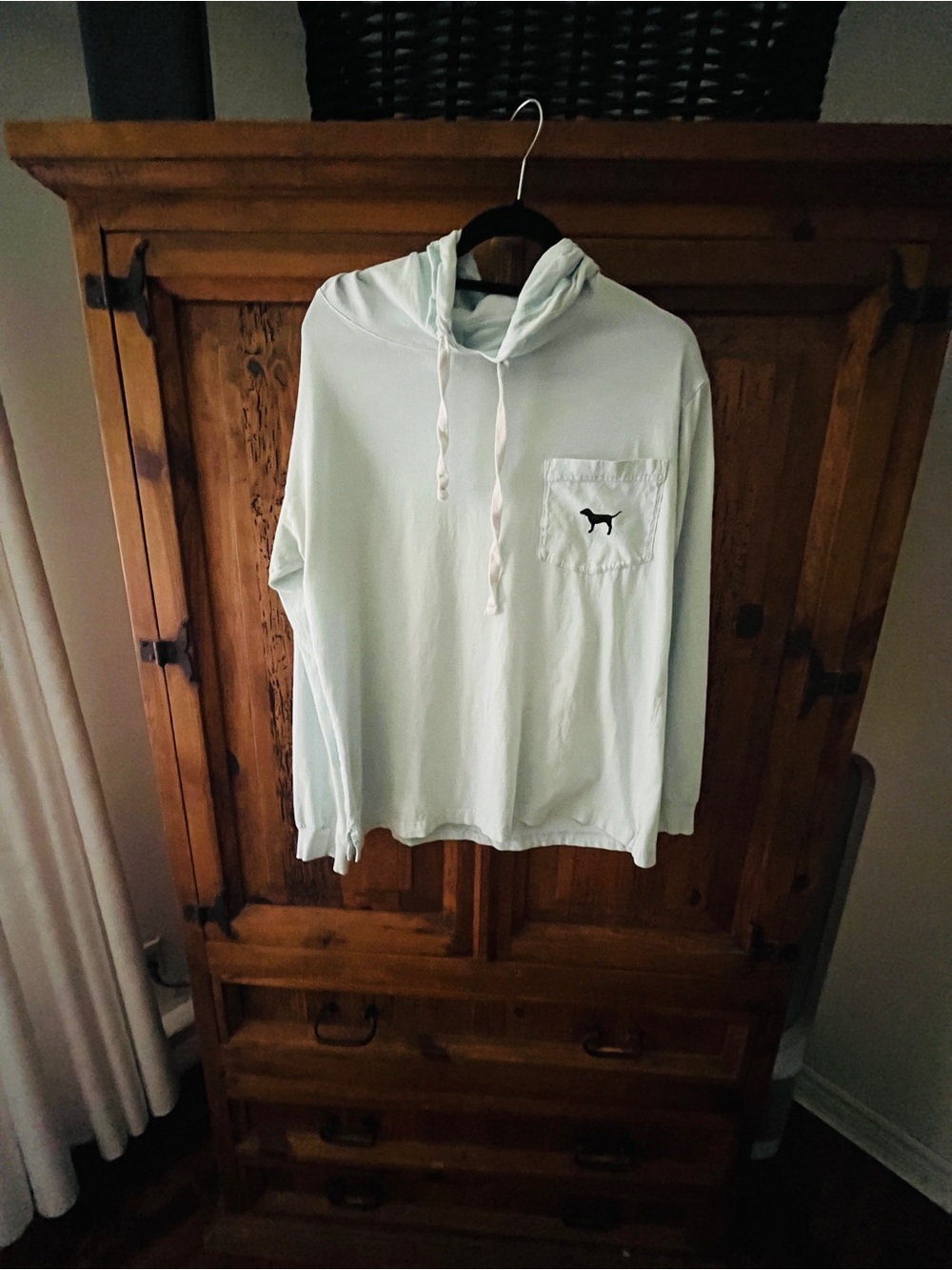PINK Victoria's Secret Light Mint Hooded Long-Sleeve Pocket Tee